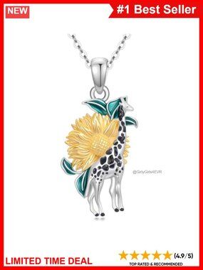 Sterling Silver Sunflower Giraffe Pendant Necklace 18+2" Chain Gift for Women